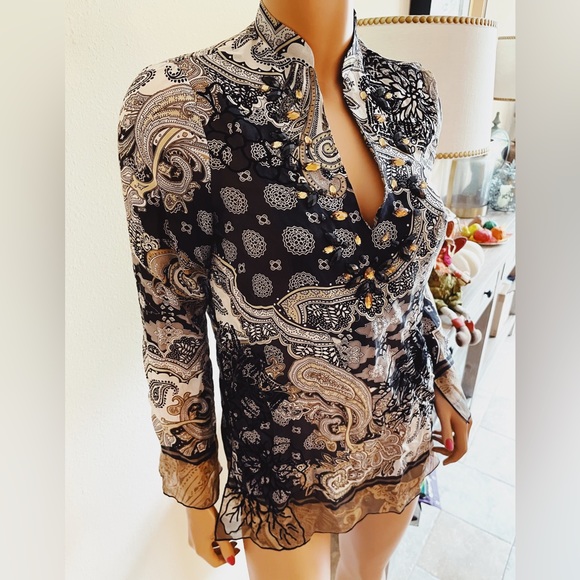 Hale BOB Paisley Silk printed tunic blouse shirt top XS 0 - Picture 1 of 6